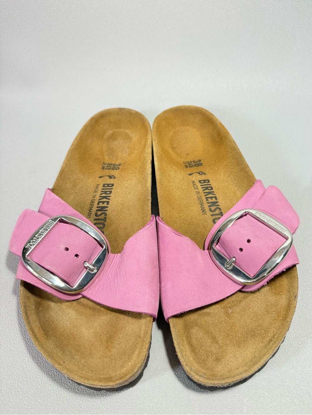 Birkenstock Madrid Purple "Orchid" Nubuck Leather Big Buckle Slide Sandals